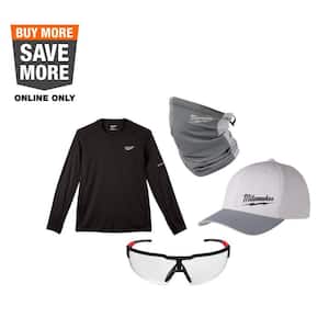 Men's WORKSKIN Medium Black Long Sleeve T-Shirt with Large/XL Gray WORKSKIN Hat, Gray Gaiter and Clear Safety Glasses