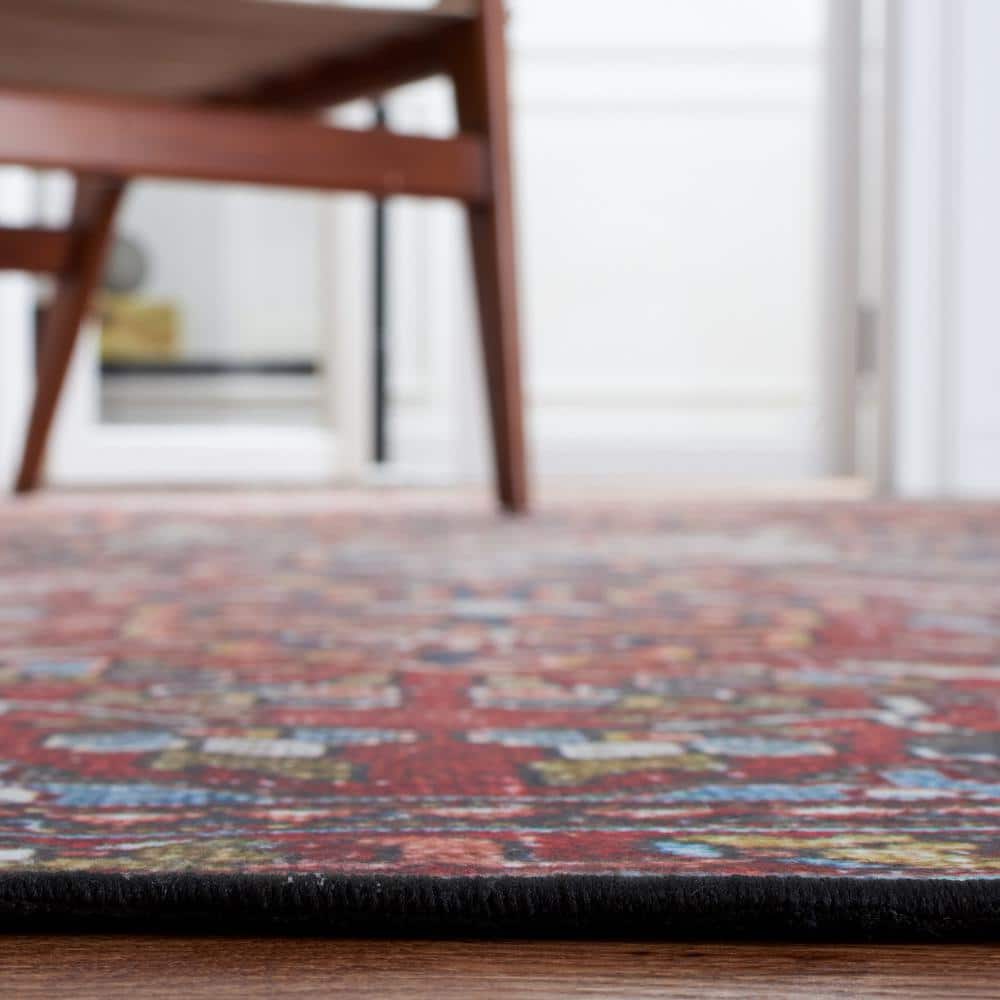 Tucson Red and Blue Synthetic 9' x 12' Washable Area Rug
