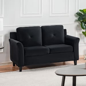 Black Button Tufted Loveseat, Durable Microfiber 2 Seater Couch for Small Spaces, Tool-Free Assembly