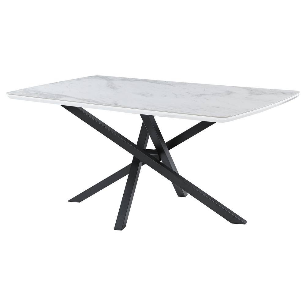 Contempo Chic Black & White Marble Ceramic 63" Dining Table