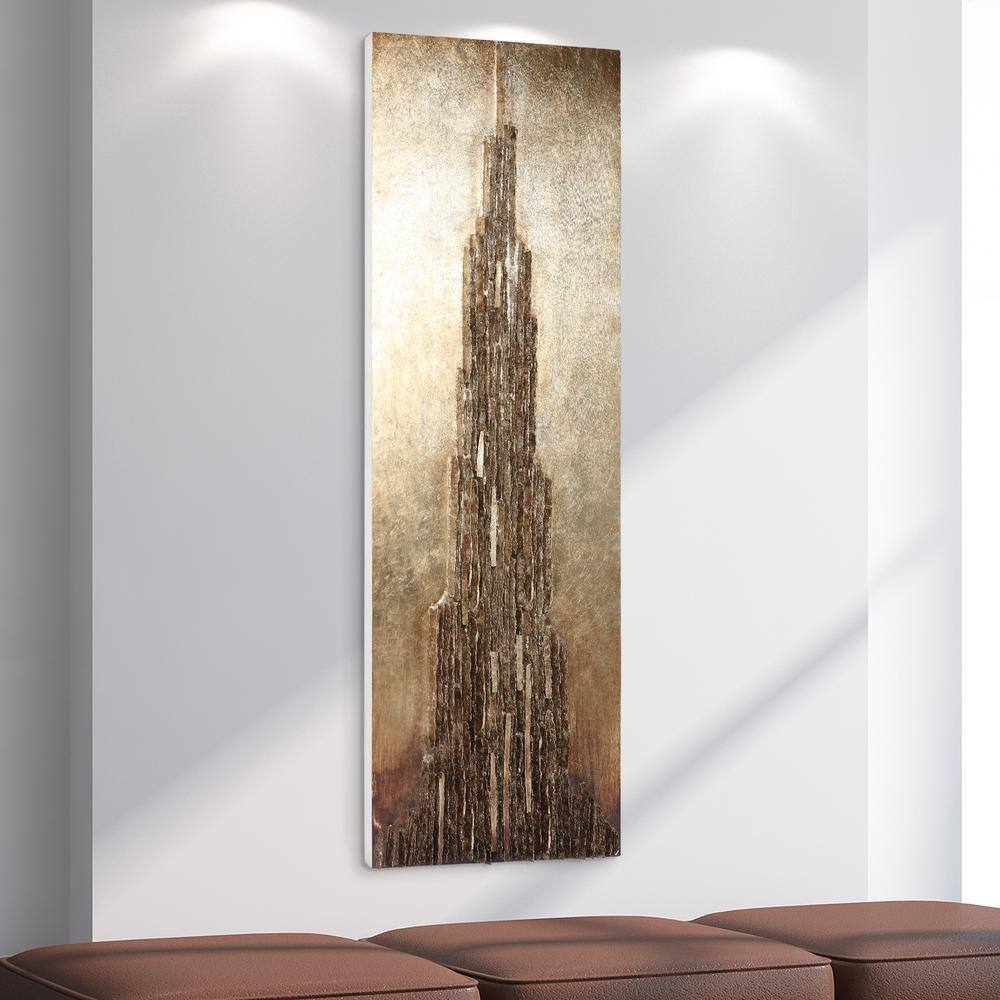 Stratified 72" x 22" Gold and Brown Mixed Media Wall Sculpture