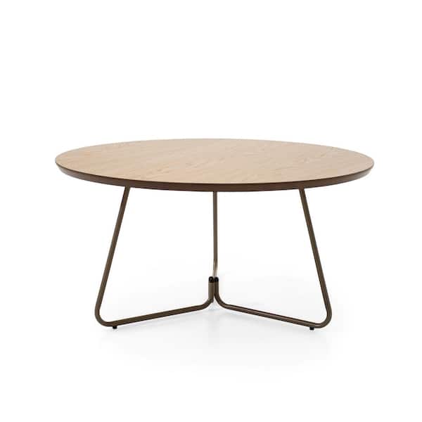 Herval 27 in. Oak/Chocolate Standard Height Round MDF Top Coffee Table with Metal Legs