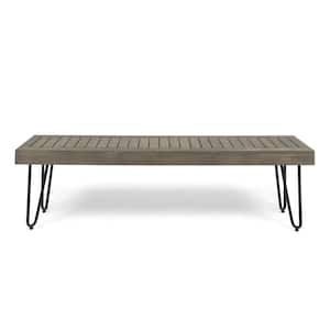 Grey Metal Wood Outdoor Bench for Patio, Backyard