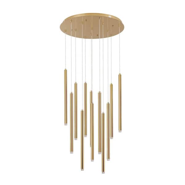Unbranded Ameed 12-Light Tassel Tube Flute Integrated LED Gold Chandelier for Living Room