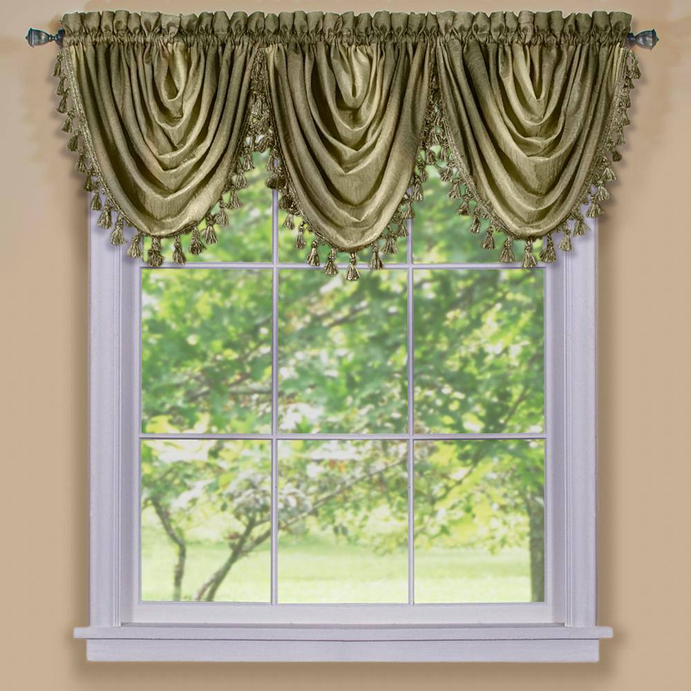 Sage Polyester Tasseled Waterfall Valance, 46x42