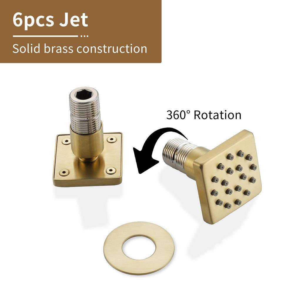 Brushed Gold Dual Square Wall Mount Shower System with Handheld