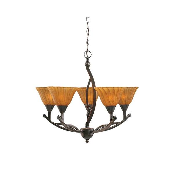 Filament Design Concord 5-Light Black Copper Chandelier with Tiger Glass Shade