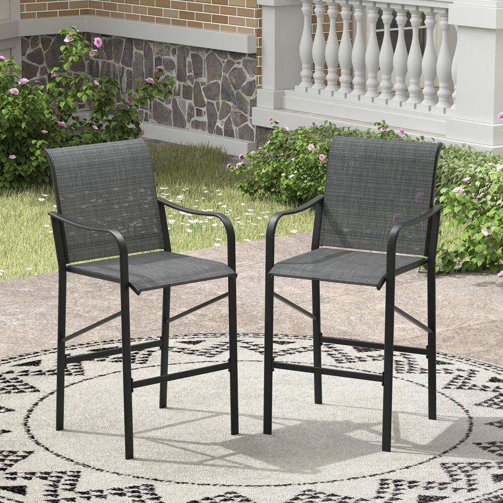 Gray Outdoor Bar Stool, Patio Bar Height Textilene Chairs with Armrest (2-Pack) price history on PriceWatchPro
