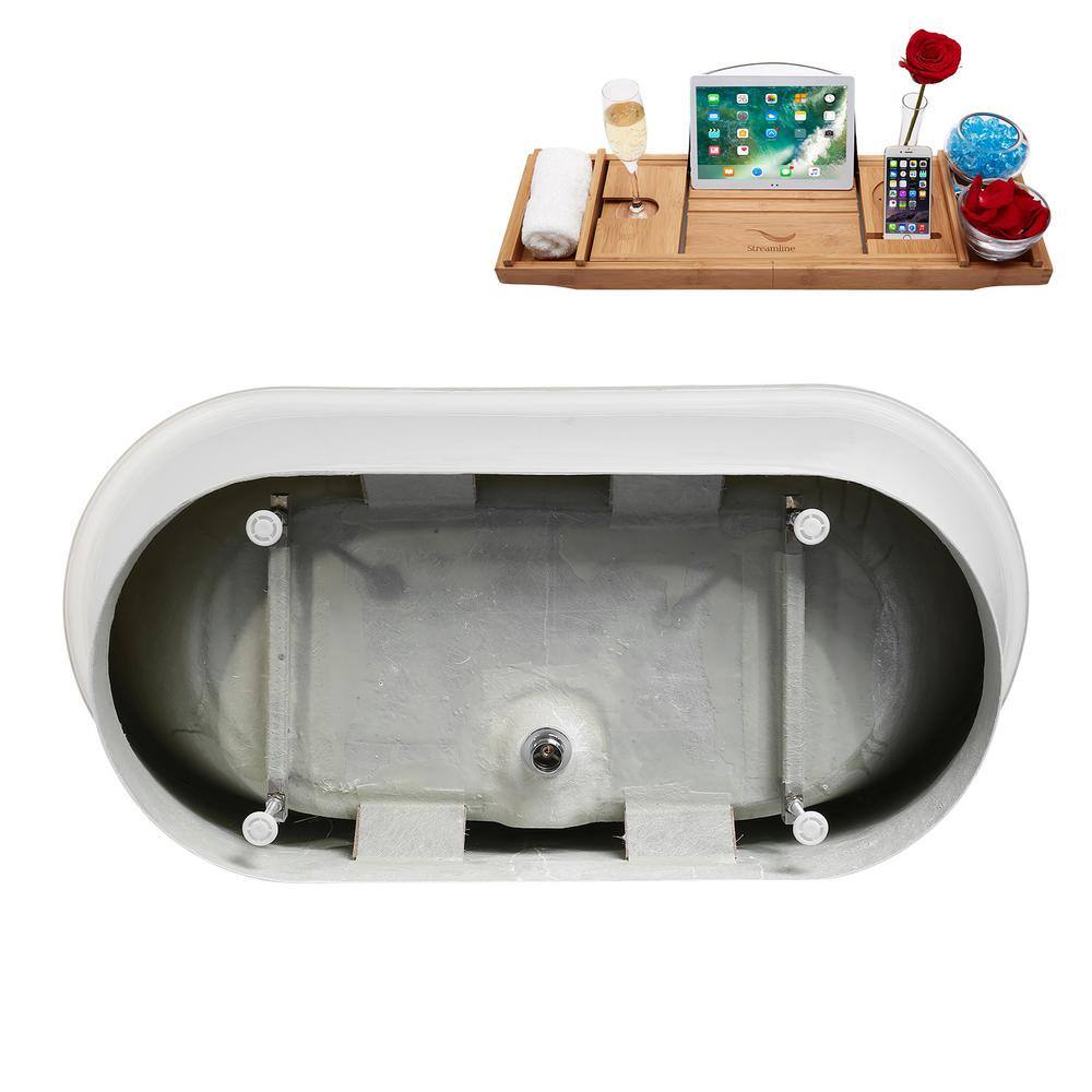 59" Glossy White Acrylic Freestanding Slipper Tub with Matte Black Trim