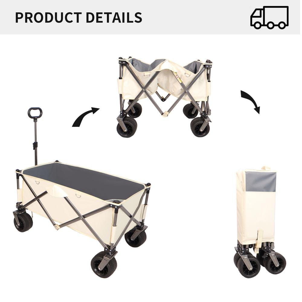 White Steel Heavy Duty Folding Utility Wagon with Adjustable Handle
