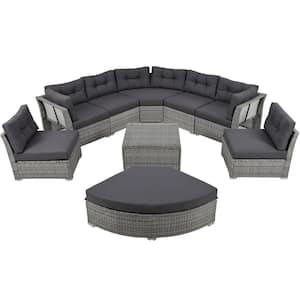 Light Gray Wicker Outdoor Sectional Furniture Set with Center Table and Gray Cushions for Patio, Lawn, Backyard and Pool
