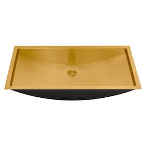 Ariaso 34 in. x 14 in . Undermount Bathroom Sink in Brushed Gold/Orange Polished Brass