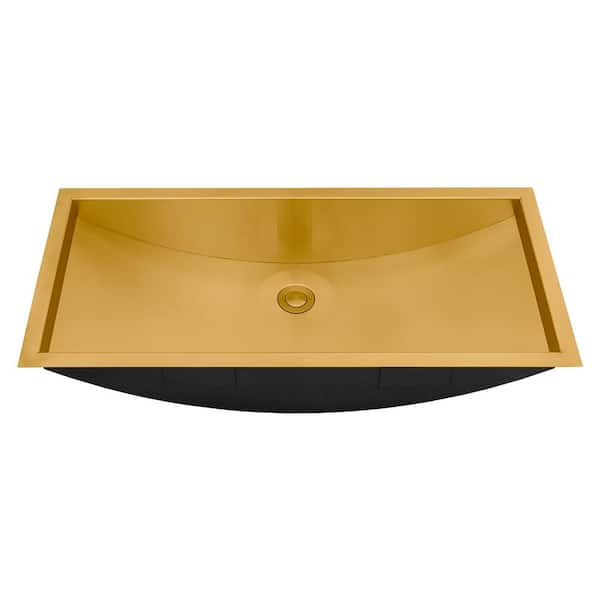 Ariaso 34 in. Undermount Rectangular 16-Gauge Stainless Steel Bathroom Sink in Brushed Gold Polished Brass