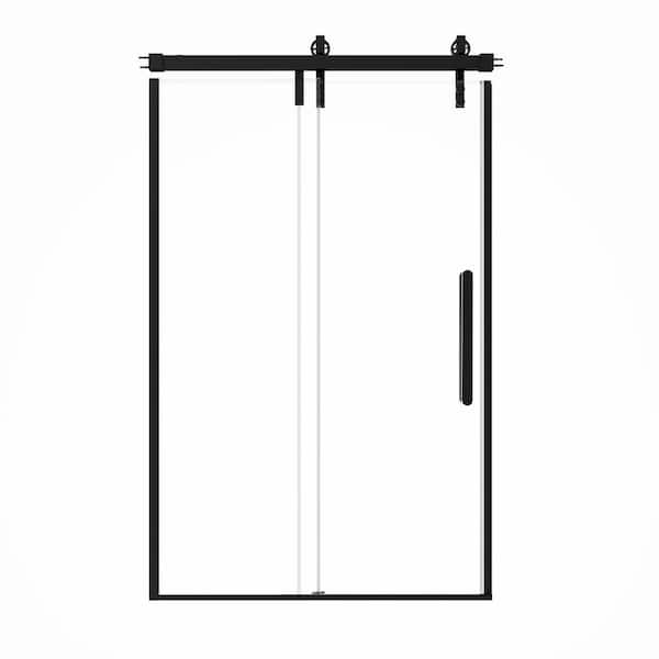 CASAINC 47.6 in. to 48.6 in. W x 76 in. H Sliding Frameless Glass Shower Door in Matte Black with Glass Certified by SGCC