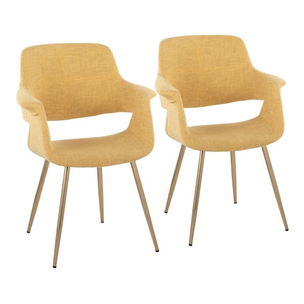 Lumisource Vintage Flair Yellow Fabric and Gold Metal Arm Chair (Set of 2)