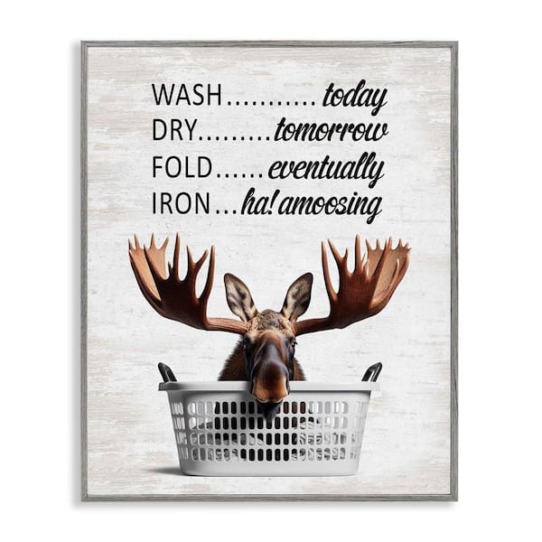 Stupell Industries Sassy Moose and Laundry by Lettered and Lined Gray Framed Typography Giclee Art Print 30 in. x 24 in.