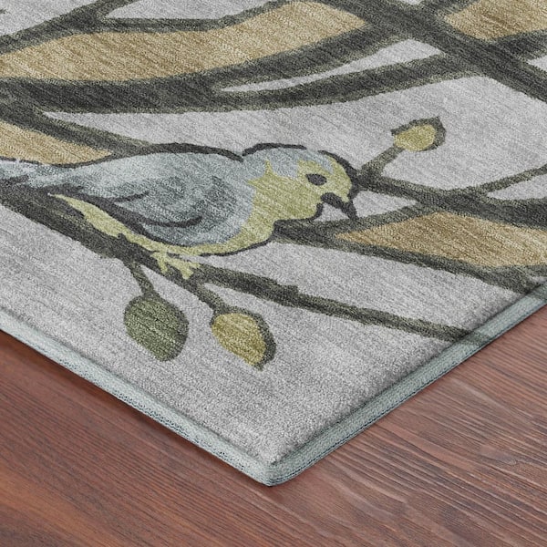 Mayfield Premium Machine Washable Abstract AMF2336 Aloe 10 ft. x 14 ft. Area Rug