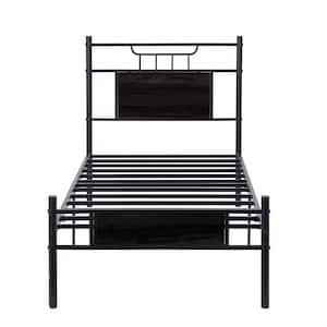 Black Twin Metal Platform Bed with Wood Headboard and Footboard, 38.82 in. W Non-Slip No Noise, Under Bed Storage