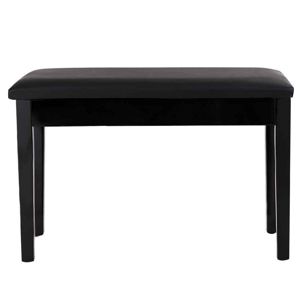 Elegant Solid Wood and Black PU Leather Double Duet Piano Bench with Storage
