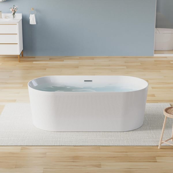 Elego 67 in. x 31.5 in. Freestanding Soaking Bathtub with Chrome Drain in Glossy White, 100% Pure Virgin Acrylic