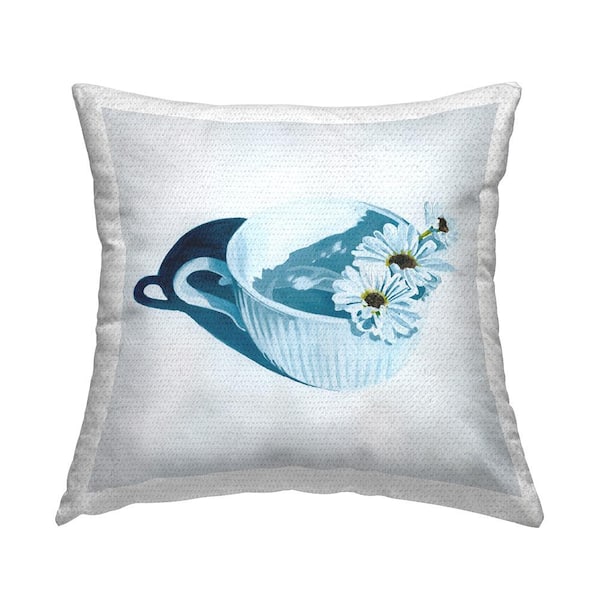 Stupell Industries Floral Teacup Mug Still Life Blue Square Outdoor Throw Pillow