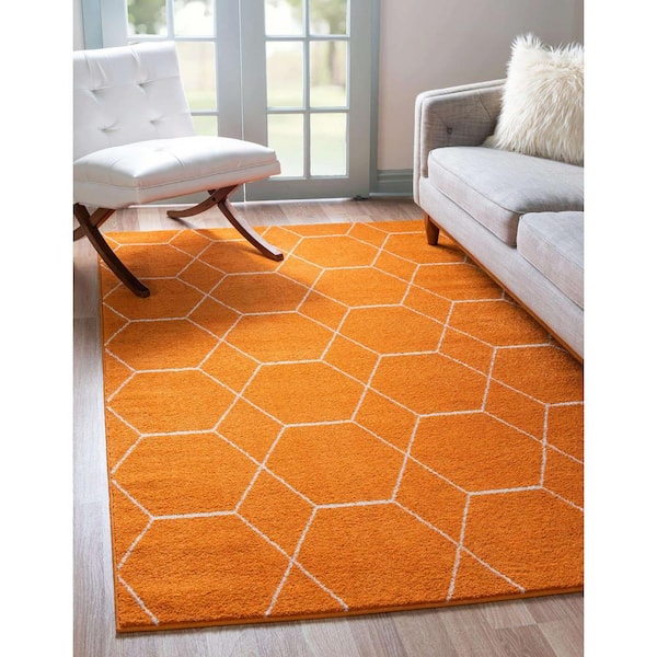 Trellis Frieze Orange/Ivory 7 ft. x 10 ft. Geometric Area Rug