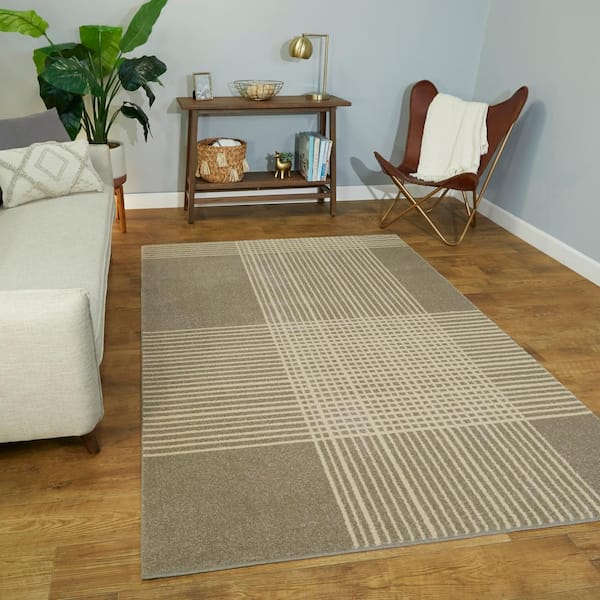 StyleWell Ian Beige 8 ft. x 10 ft. Plaid Area Rug 3005927 - The