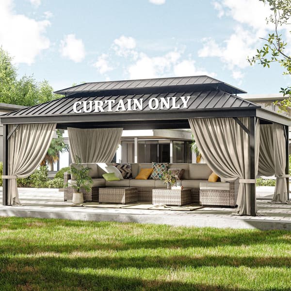 12 ft. x 20 ft. Universal Outdoor Privacy Curtains, Gazebo Curtain Replacement with Zipper Cream (4-Side Curtain Only)