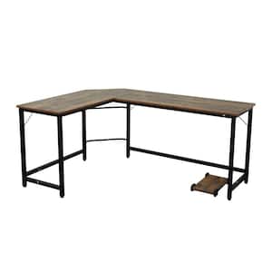 55.12 in. W Industrial Brown L-Shaped Computer Home Office Writing Corner Desk with Metal Frame
