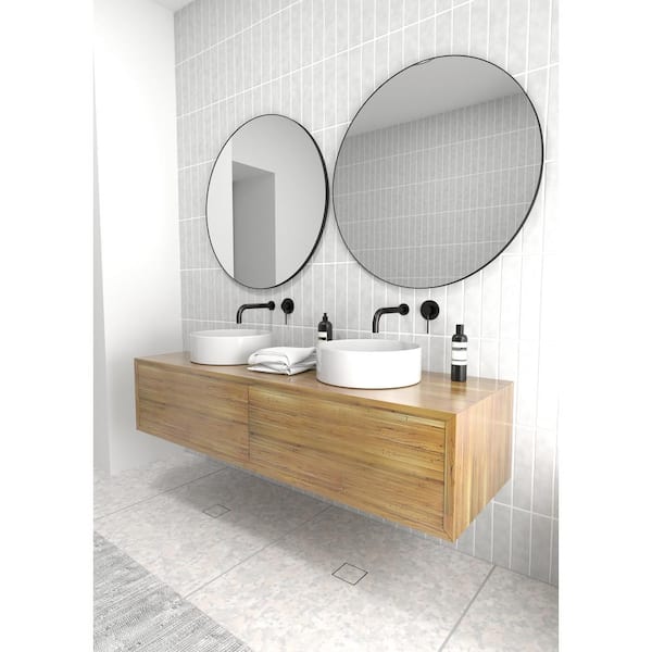 Glass Warehouse 32 In W X 32 In H Framed Round Bathroom Vanity Mirror In Black Mf R 32 B The Home Depot