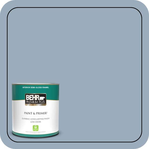 BEHR PREMIUM PLUS 1 qt. #S510-3 Ombre Blue Semi-Gloss Enamel Low Odor Interior Paint & Primer