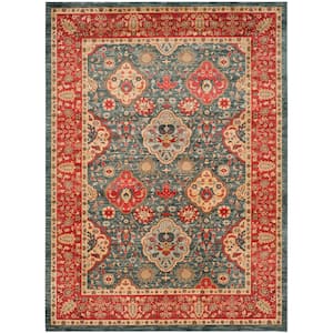 Mahal Navy/Red 8 ft. x 11 ft. Floral Border Area Rug