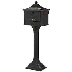 Pedestal Black, Large, Aluminum, Locking, All-in-One Mailbox and Post Combo