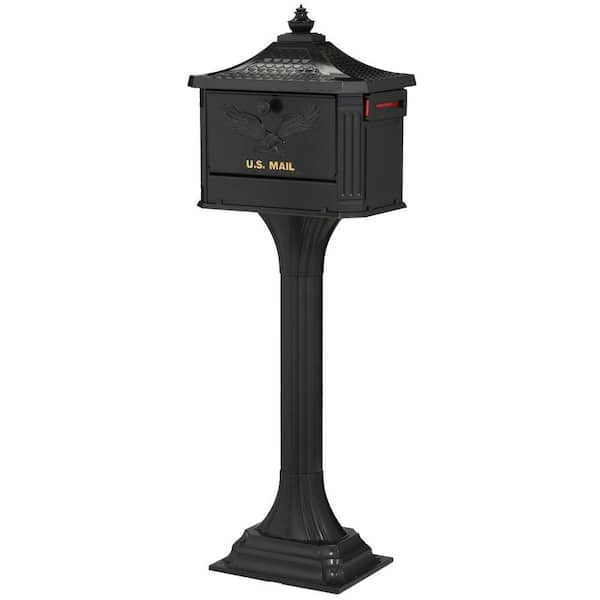 Gibraltar Mailboxes Pedestal Black, Large, Aluminum, Locking, All-in-One Mailbox and Post Combo