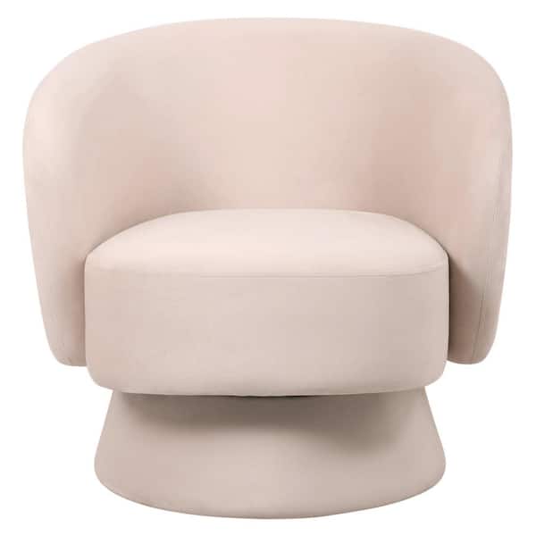 Accent Chair Upholstered in Velvet Armchair with a Swivel and Removable Base Raze Collection in Beige