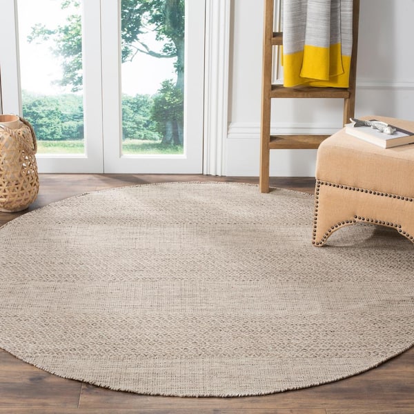 Montauk Ivory/Steel Gray 8 ft. x 8 ft. Striped Diamonds Round Area Rug