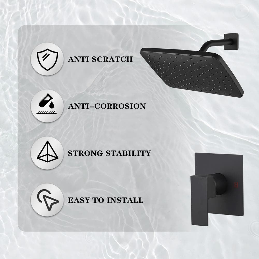 Matte Black Square Rainfall Shower Faucet Set with Valve