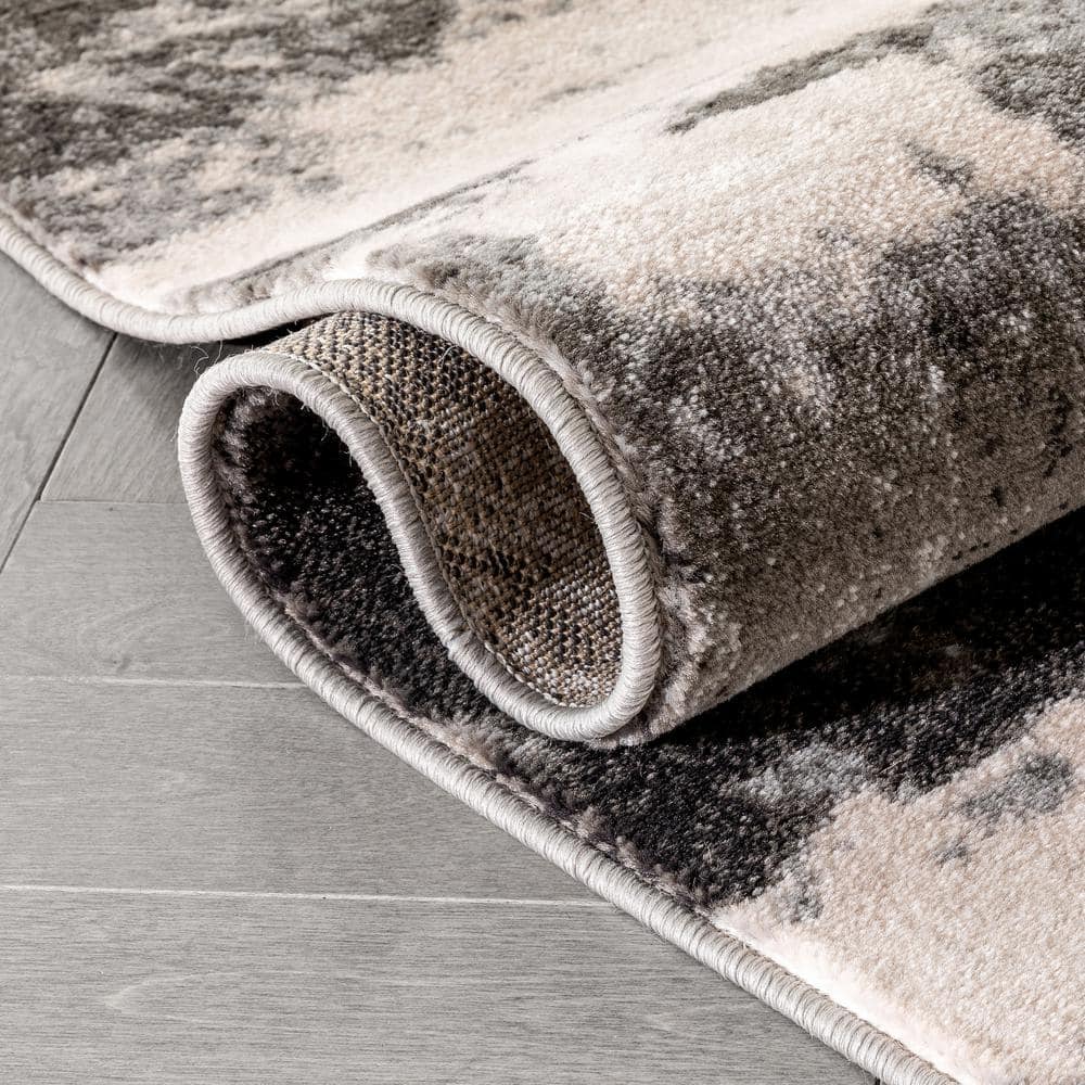 Kalia Grey Black Geometric Synthetic Runner Rug 2'3" x 7'3"