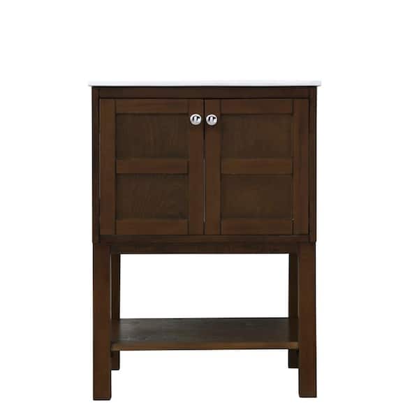 Unbranded Timeless Home 24.38 in. W x 18.5 in. D x 33.38 in. H Single Bathroom Vanity in Antique Coffee with White Ceramic Top