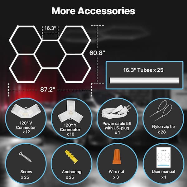 BIBIVIS White Gen 2 Hexagon Garage Light 168-Watt 16800LM 5 Grid