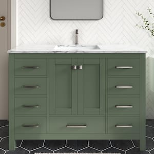 Anneliese 48 in. W x 21 in. D x 35 in. H Single Sink Freestanding Bath Vanity in Forest Green with Carrara Marble Top