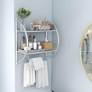 Shower Organizer Double Holder 2-Tier Wall Mount Bathroom Rack Storage Toilet Towel Bar in White