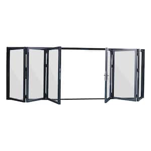 216 in. x 96 in. Center Opening/Outswing Double Tempered Glass Black Aluminum Folding Patio Door