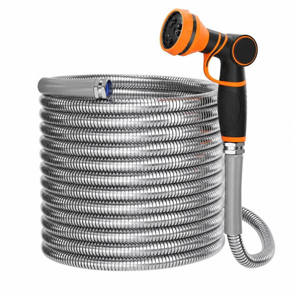 3/4 in. x 100 ft. Heavy-Duty Stainless Steel Garden Hose with Leak-Proof Nozzle, Kink-Free, Lightweight price history on PriceWatchPro