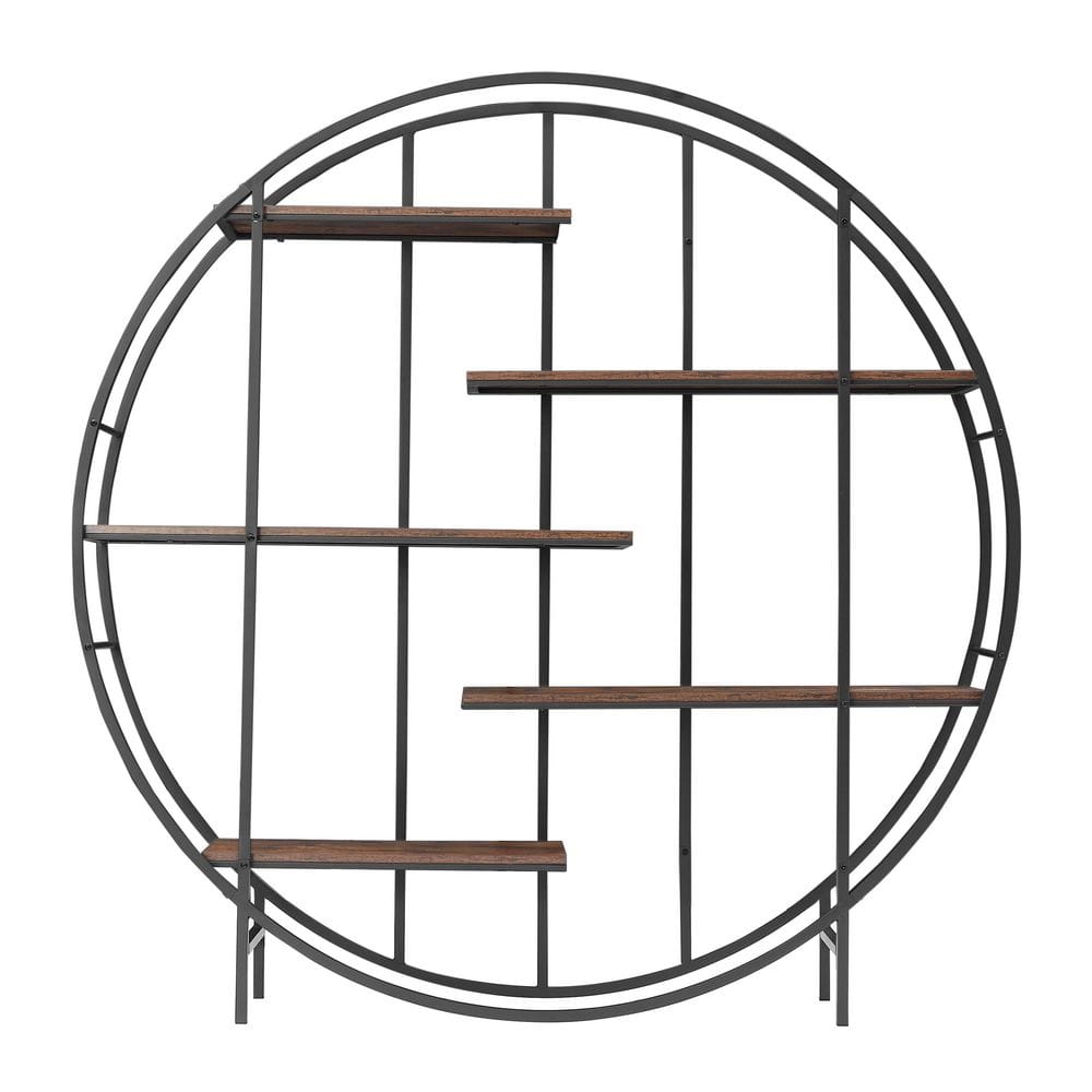 67 in. W x 11.8 in. D Brown 5-Tier Metal Storage Rack, Decorative Wall Shel