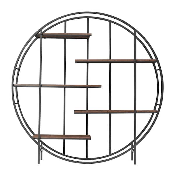 67 in. W x 11.8 in. D Brown 5-Tier Metal Storage Rack, Decorative Wall Shelf for Storage, Garden Balcony Display Stand