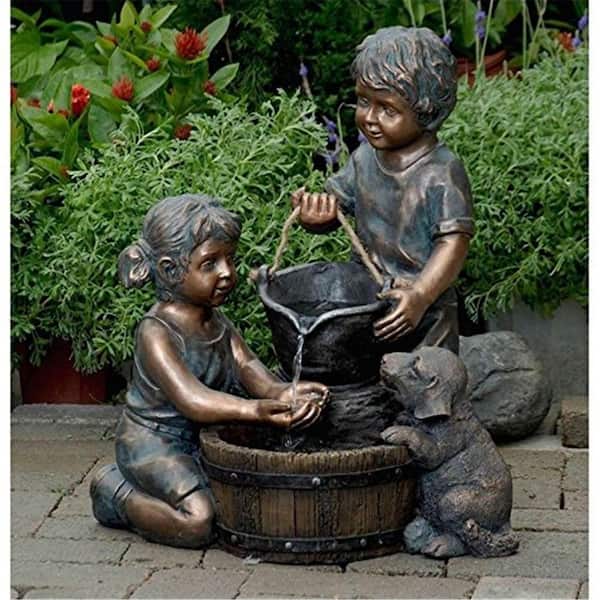 2 Kids And Dog Outdoor/Indoor Waterfall Fountain
