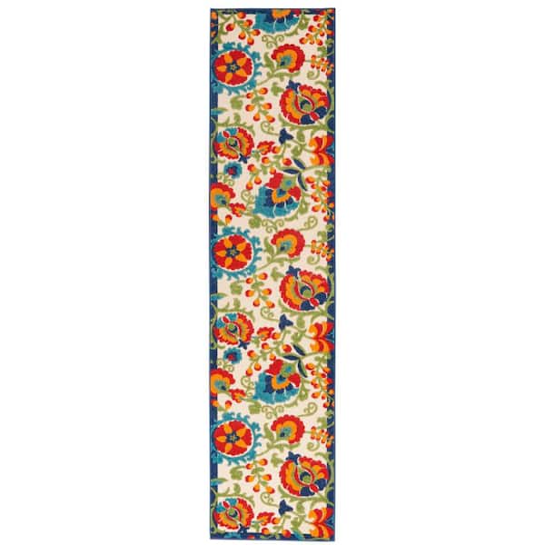 Aloha Multicolor 2 ft. x 10 ft. Kitchen Runner Floral Modern Indoor/Outdoor Patio Area Rug