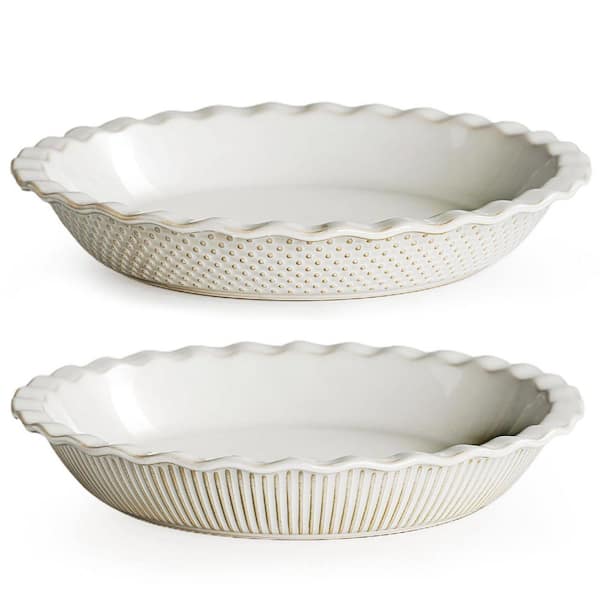 2-Piece 9 in. Ceramic Pie Pan Set, Non-Stick, Oven and Dishwasher Safe, Farmhouse Decor Quiche Baking Dish