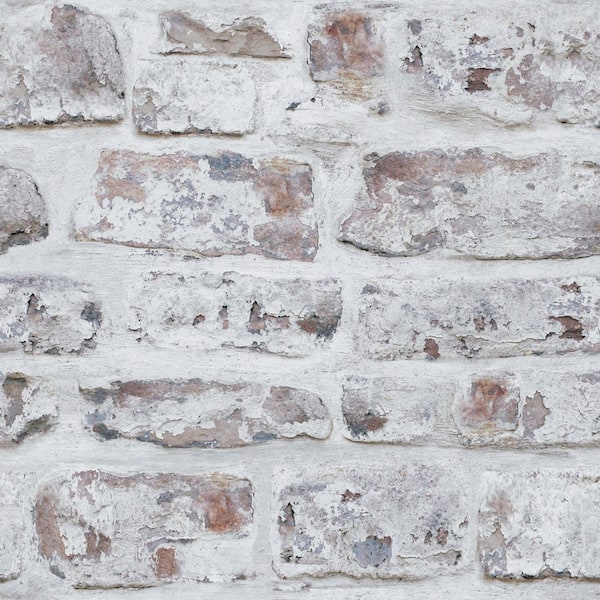 Domenic White Whitewashed Brick Wallpaper Sample